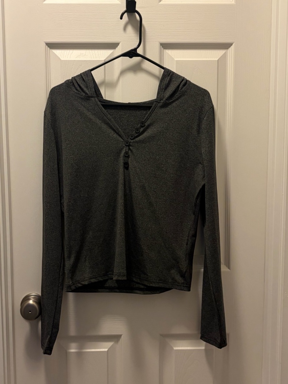 Women's Long-Sleeve Hooded Crop Top in Charcoal